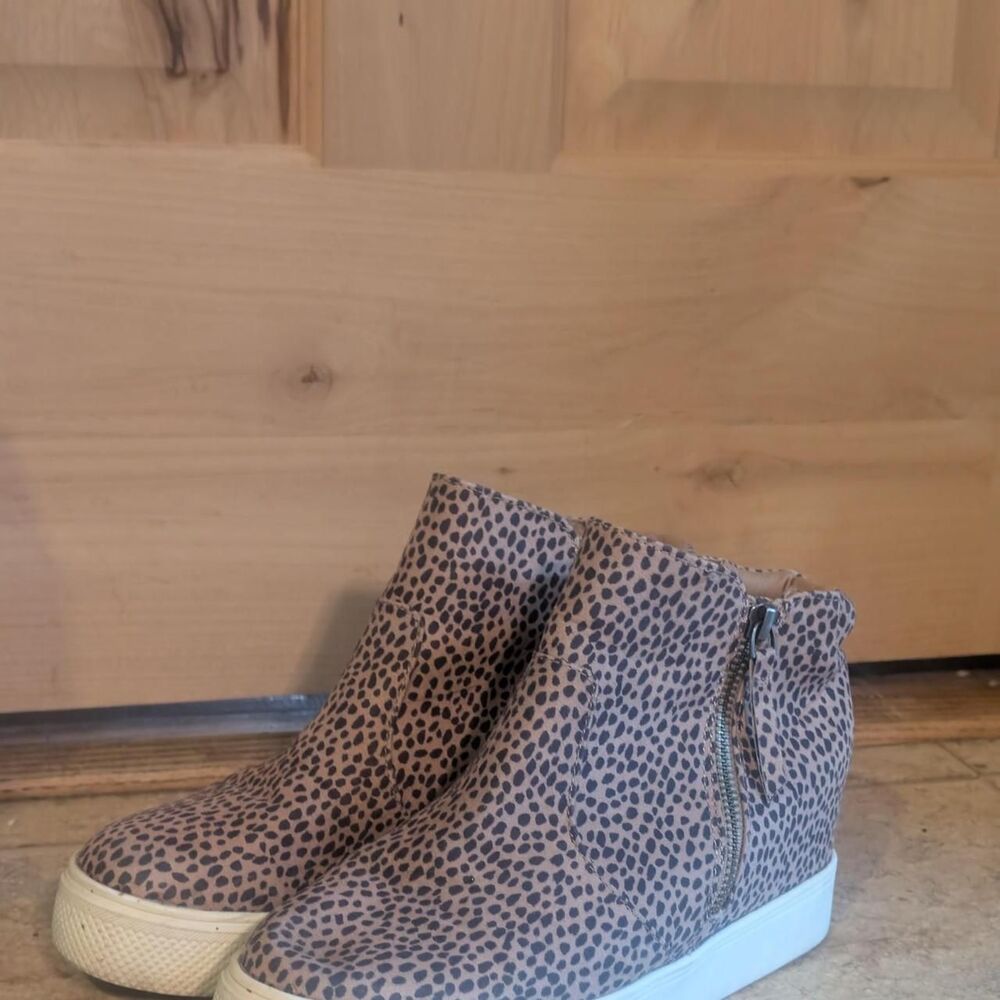 Cheetah Print Wedge Sneaker Ankle Boots Side Zip Casual Shoes